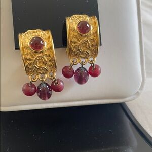 Trifari TM Hoop Drop Clip Etruscan Earrings